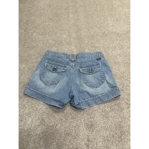 00s McBling Levis Signature Y2K Low Rise Cuffed Denim Jean Shorts 8 Medium Wash
